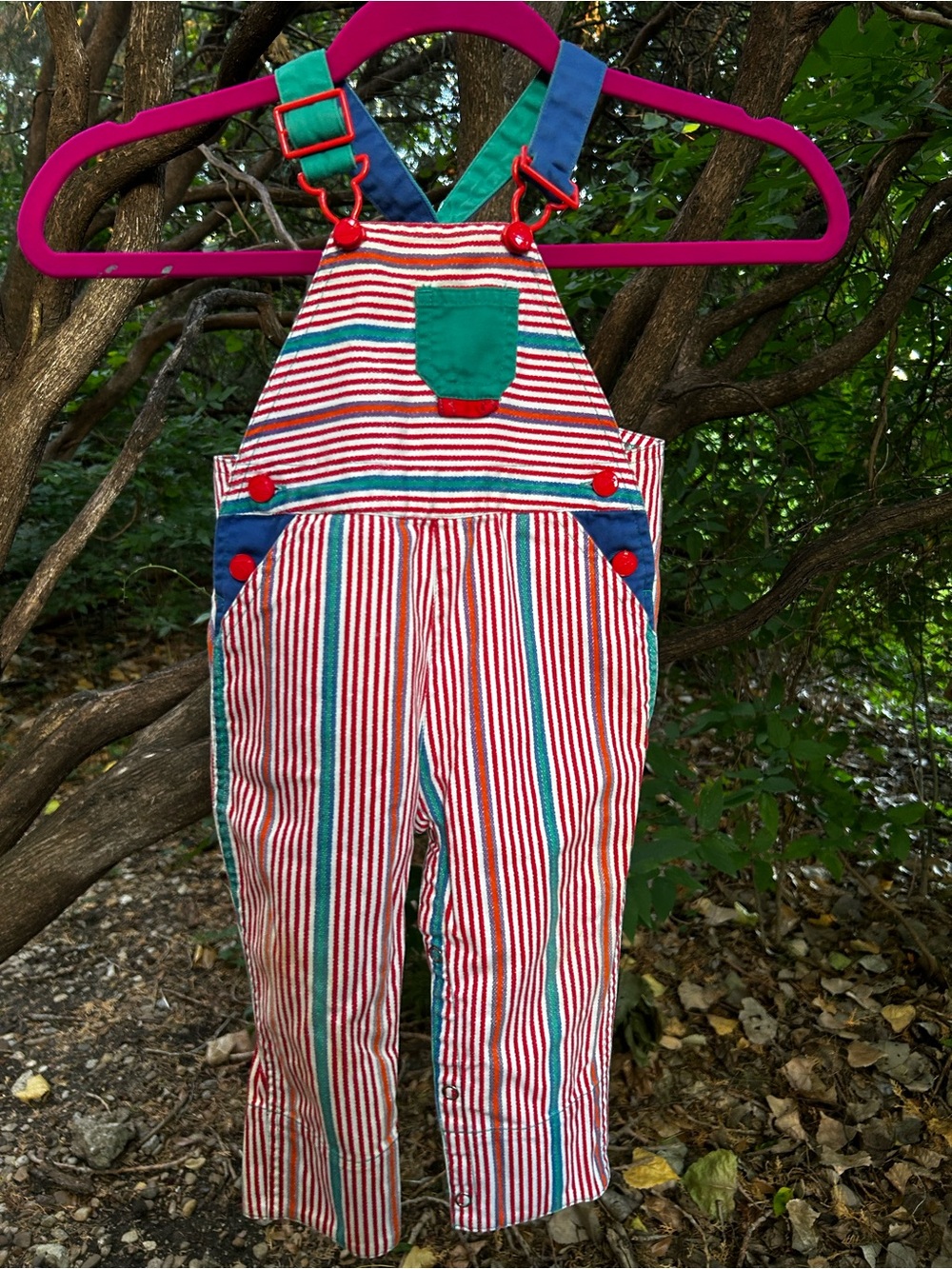 Vintage Kids Striped Red & Green Overalls